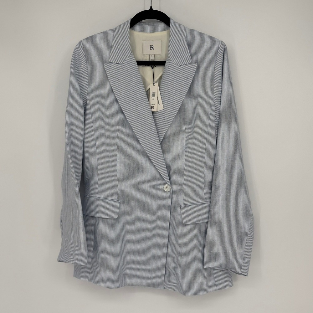 Banana Republic Womens Blue White Striped Linen Blazer Jacket 6 Tall 449735-00-1